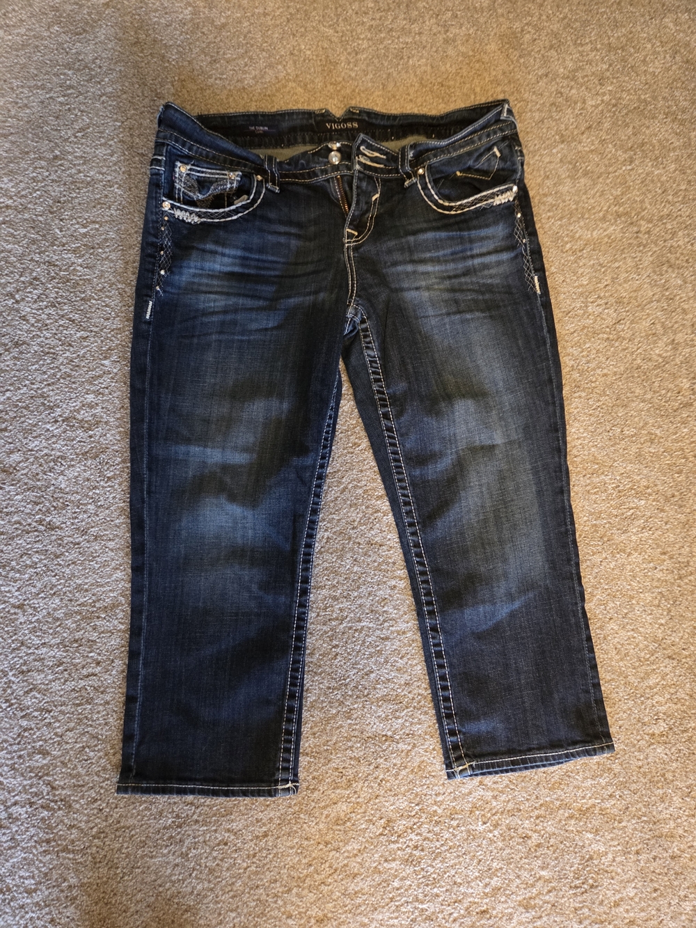 Vigoss Dark Blue Straight Leg Capris with Contrast Stitching